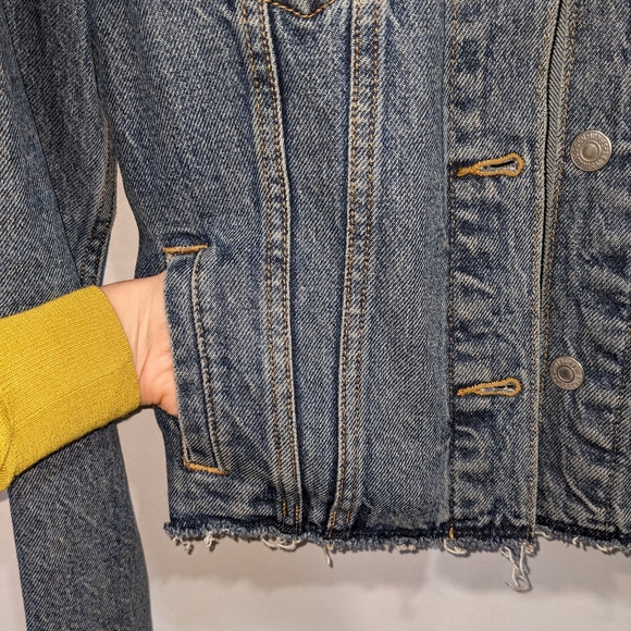 Levi's Cotton Denim Jeans Jacket with Lace Up Tie Details on Cuffs Size XS - Picture 8 of 12